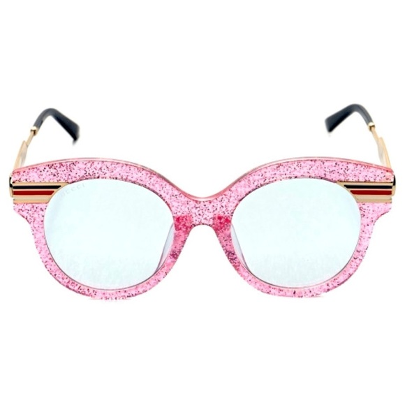 GUCCI GG0282SA Sunglasses Round Frame Web Pink Glitter Light Azure Acetate new - Picture 1 of 15